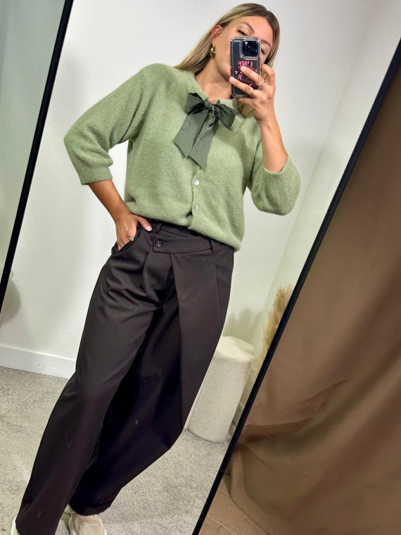 Cardigan girocollo con fiocco matcha