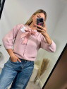 Cardigan rosa girocollo con fiocco