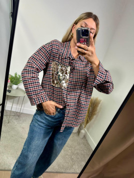 Camicia quadro taschino in paillettes